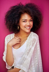 Aufkleber - Bring your own sunshine. Portrait of an attractive young woman posing against a pink background.