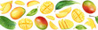 Seamless pattern with watercolor mango fruits