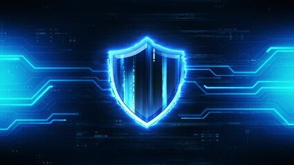 Wall Mural - cyber security background. abstract technology motion. shield electronic icon and circuit lines for 