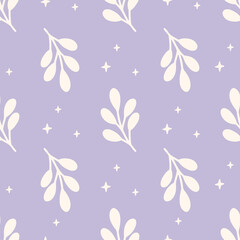 Wall Mural - Floral vector seamless pattern. Branch and star on very peri background. Modern drawing. Creative botanical fabric print, digital paper, textile design, apparel, cover, scrapbooking.