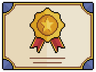 pixel art certificate honor to merit vector icon for 8bit game on white background