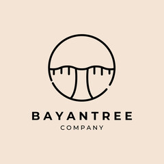 Poster - minimalist Banyan tree line art emblem logo logo illustration design