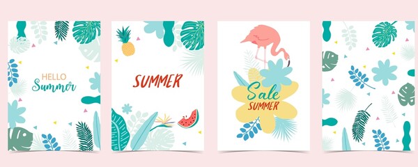 Sticker - summer sale background with flamingo,leaf,flower