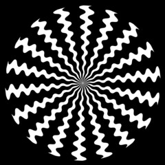 Poster - Zigzag, black and white abstract spiral design, large zig zag swirl mandala, hypnosis, unconscious, stress, eye strain, optical illusion, vector includes pattern swatch that seamlessly fills any shape