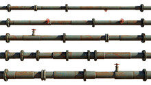 set of worn pipes isolated on a white background  (pipes assortment with valves, connectors and rivets)