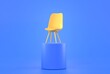 Yellow office chair stand on high blue podium. We are hiring banner, concept of search and recruiting employees. Illustration about job vacancy, hire staff, vacant seat for success career, 3d render
