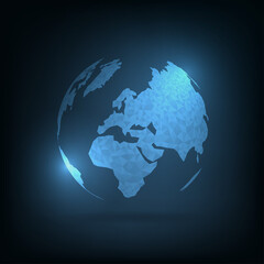 Poster - Global geography in polygonal pattern. 3D World Maps on dark blue background.
