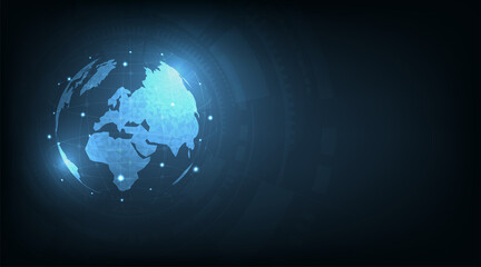 Poster - Global geography in polygonal pattern and connection on dark blue background.Futuristic technology internet connection concept.
