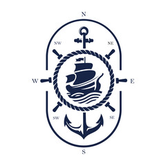 Wall Mural - Ship and vintage ship wheel logo design icon vector. compas, anchor, ship steering wheel illustration