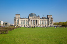 Germany, Berlin, Green Lawn In Front Of Reichstag Building