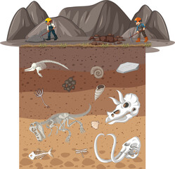 Wall Mural - A miner on the ground and fossil underground