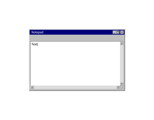 System Notepad template. Retro 90s PC interface. Blank notepad copy space. Empty element of computer operating system 95
