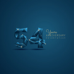 Wall Mural - 54 years anniversary logotype with blue low poly style. Vector Template Design Illustration.