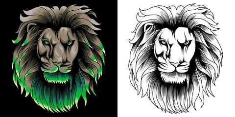 wild lion head vector illustration in neon color style