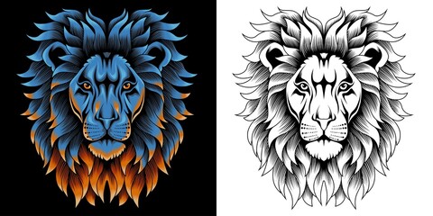 Wall Mural - wild lion head vector illustration in neon color style