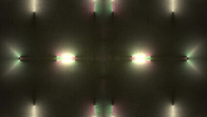 Fototapete - Kaleidoscopic pattern in neon color on dark surface 3d rendering loop animation