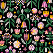 Floral garden collage, pattern illustration