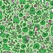 Happy cartoon frogs, pattern illustration