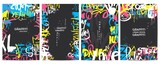 Fototapeta Młodzieżowe - Graffiti posters. Street walls art banner, marker ink paint urban design. Neon colors drawing, spray and scribble elements. City style neoteric vector background