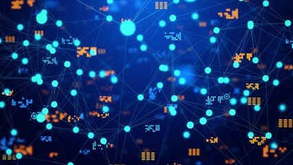 4K Loop Digital Network Data Nodes transforming and connection lines Animation. Communication technology Concept. New Generation Connecting people internet. 5G artificial intelligence internet. 3D