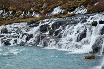 Canvas Print - Rock formation of the Hraunfossar in Iceland