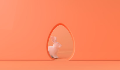 Poster - Easter bunny rabbit seen through an easter egg shaped hole. 3D Rendering