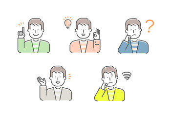 Wall Mural - Simple young man (upper body)  gesture pattern illustration set