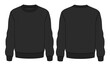 Long Sleeve Sweatshirt technical fashion flat sketch vector illustration Black Color  template front and back views. Fleece jersey sweatshirt sweater jumper for men's and boys.