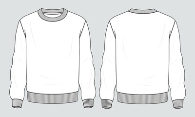 long sleeve sweatshirt technical fashion flat sketch vector illustration template front and back vie