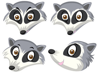 Wall Mural - A set of raccoon head on white background