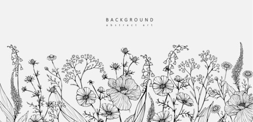Wall Mural - luxury botanical background with trendy wildflowers and minimalist flowers for wall decoration or we