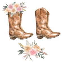 Western Illustration. Cowboy Boots With Floral Decoration