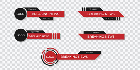 Lower third template vector mockup. Set banner and bar for video, news, sports and TV on a transparent background.