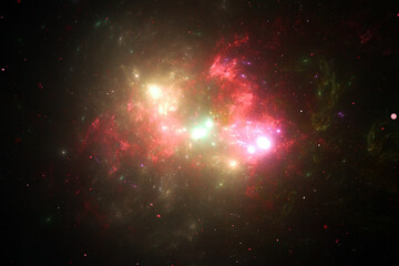 Wall Mural - yellow pink clouds of cosmic dust in black space. abstract image. 3d fractal rendering