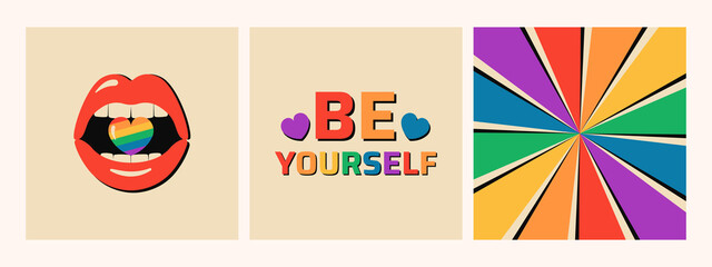 Wall Mural - Set of LGBT pride month posters. Human rights and tolerance. Templates for banner, card, t-shirts.