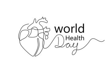 Wall Mural - One continuous single line of heart for world health day isolated on white background.