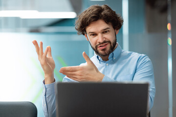 Sticker - Businessman having video call using laptop and talking