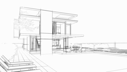 Aufkleber - Architecture draft of a luxury house