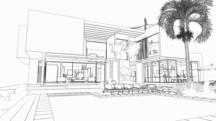 Aufkleber - Architecture draft of a luxury villa