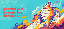Abstract Lifestyle Graffiti Design With Ice Cream And Colorful Splashing Shapes. Vector Illustration.	