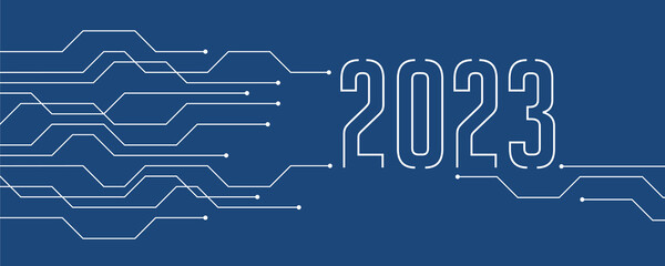 Canvas Print - blue technology banner 2023 circuit board electronics digital