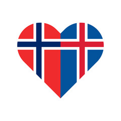 heart shape icon with norwegian and icelandic flag. vector illustration isolated on white background