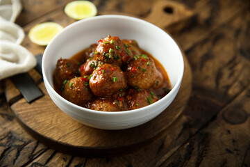 Poster - Homemade meatballs with tomato sauce and chili