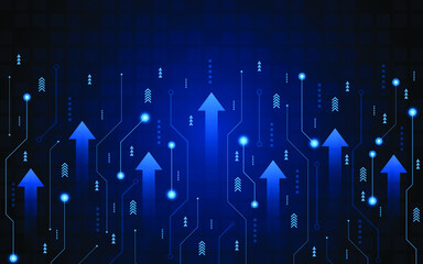 Abstract up arrow on dark blue background. Business growth or investment ideas. blue arrow technology background
