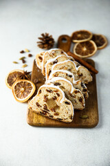 Wall Mural - Traditional homemade stollen cake with marzipan