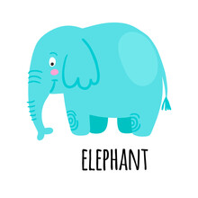 Blue Elephant Clipart. African Animal Vector Illustration Isolated On White Background