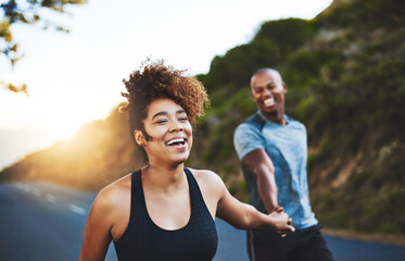 Poster - Exercising will only make you feel better. Cropped shot of a happy young couple out for a run together.
