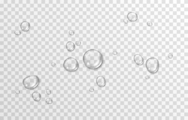 Wall Mural - Vector water drops. PNG drops, condensation on the window, on the surface. Realistic drops on an isolated transparent background.