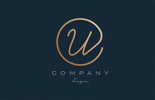 Brown Joined U Alphabet Letter Logo Icon Design. Handwritten Connected Creative Template For Company And Business