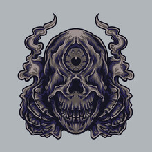 Artwork Illustration And T Shirt Design Cyclops Skull